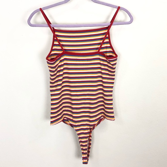 Madewell Ribbed Spaghetti Strap Snap Thong Tank Bodysuit Rainbow Stripe Medium - Picture 4 of 10
